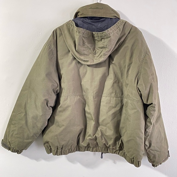 Eddie Bauer Men Goose down hooded Canvas Bomber Jacket fleece collar / Large - Picture 3 of 5